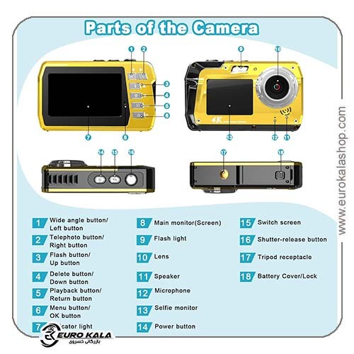Underwater Camera دوربین حرفه ای غواصی اروپایی FHD 2.7K 11FT 48MP 11X