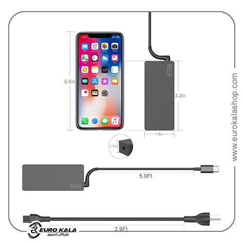 شارژر لپتاپ 65 واتی USB-C برند AYNEFF