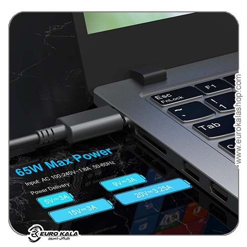 شارژر لپتاپ 65 واتی USB-C برند AYNEFF