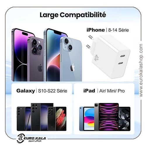 شارژر سریع USB-C chcela 40W با دو پورت PD