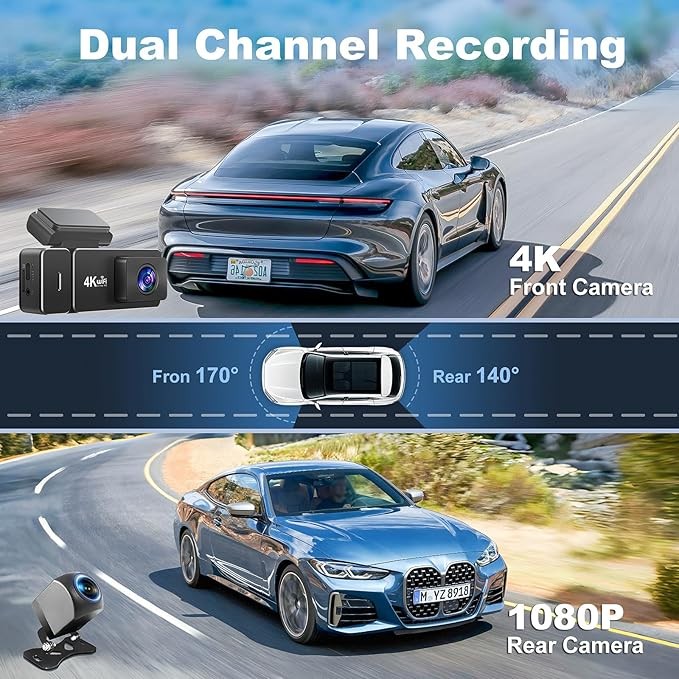 دوربین ثبت وقایع خودرو جلو و عقب 4K + 1080P برند CHORTAU با B-T002 WiFi