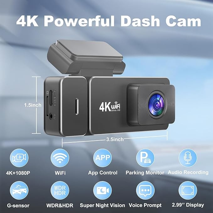 دوربین ثبت وقایع خودرو جلو و عقب 4K + 1080P برند CHORTAU با B-T002 WiFi
