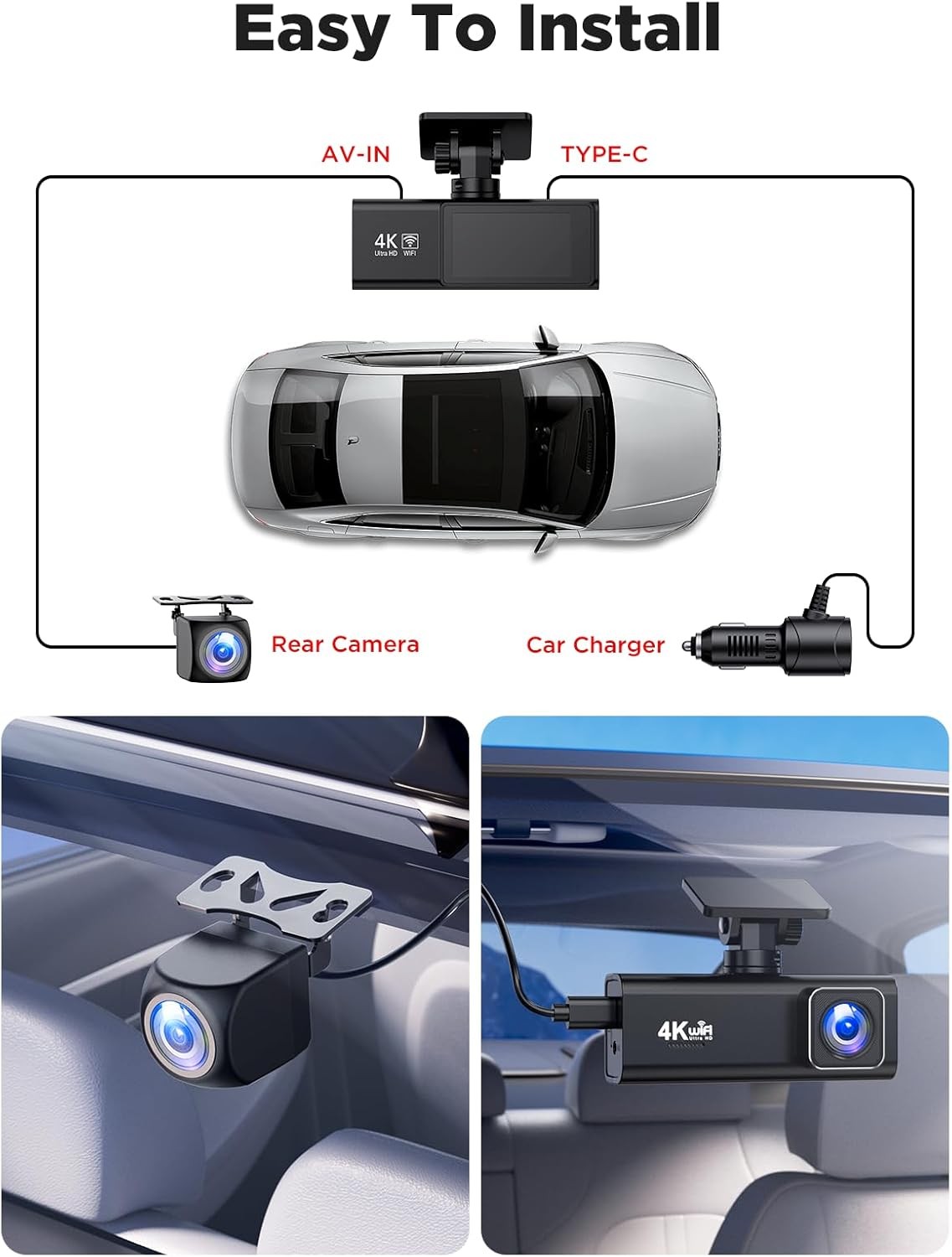 دوربین خودرو جلو و عقب 4K + 1080P با FSAVUSCAM V-32 WIFI