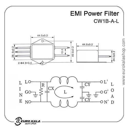 فیلتر نویز برق EMI مدل CW1B-10A تک فاز 220 ولت